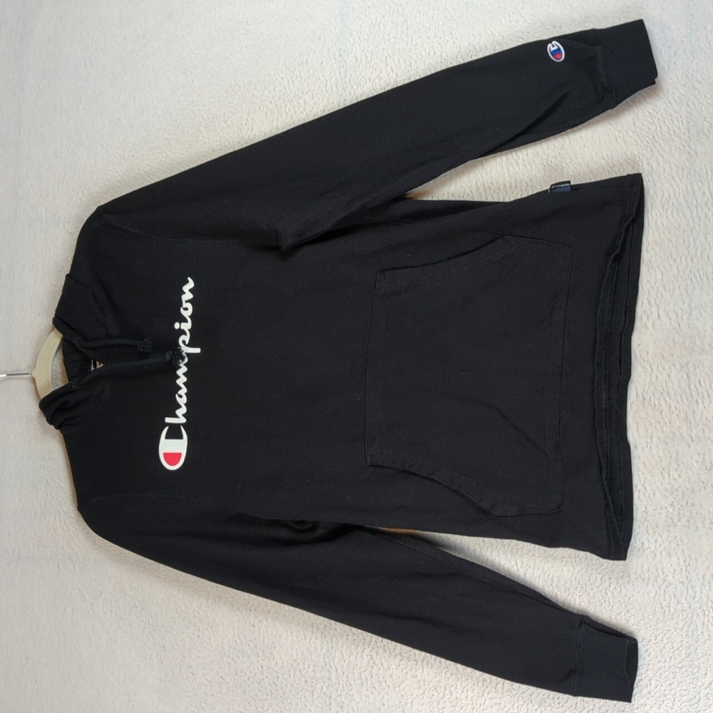 Champion Women's Black Athletic Hooded Long Sleeve Shirt Size S